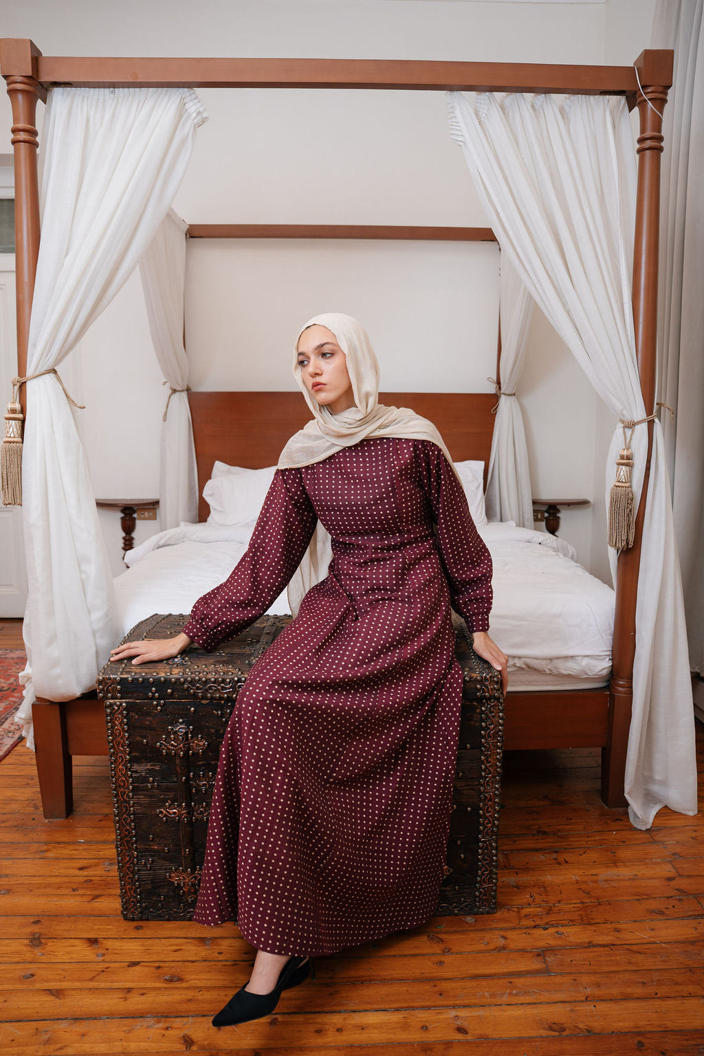 Dots Dress-Burghandy
