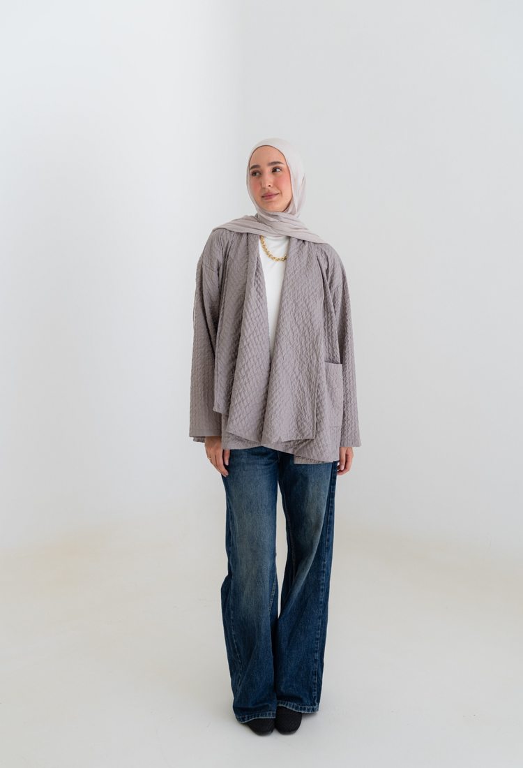 Oversized Knitted Cardigan - gray