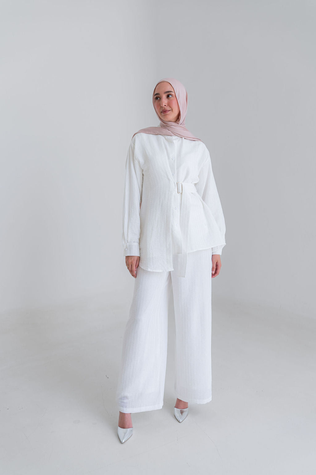 Striped Linen Set-White