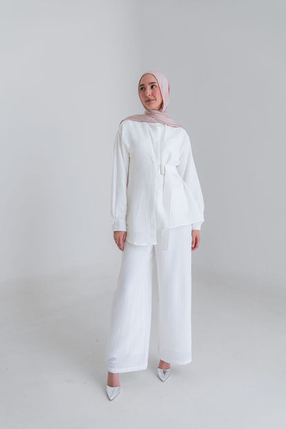 Striped Linen Set-White