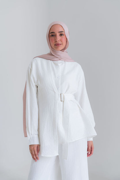Striped Linen Set-White