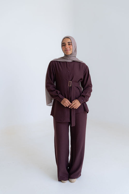 Striped Linen Set-Burghundy