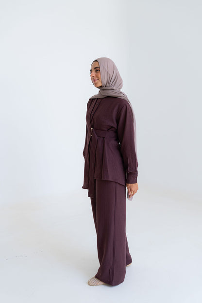 Striped Linen Set-Burghundy