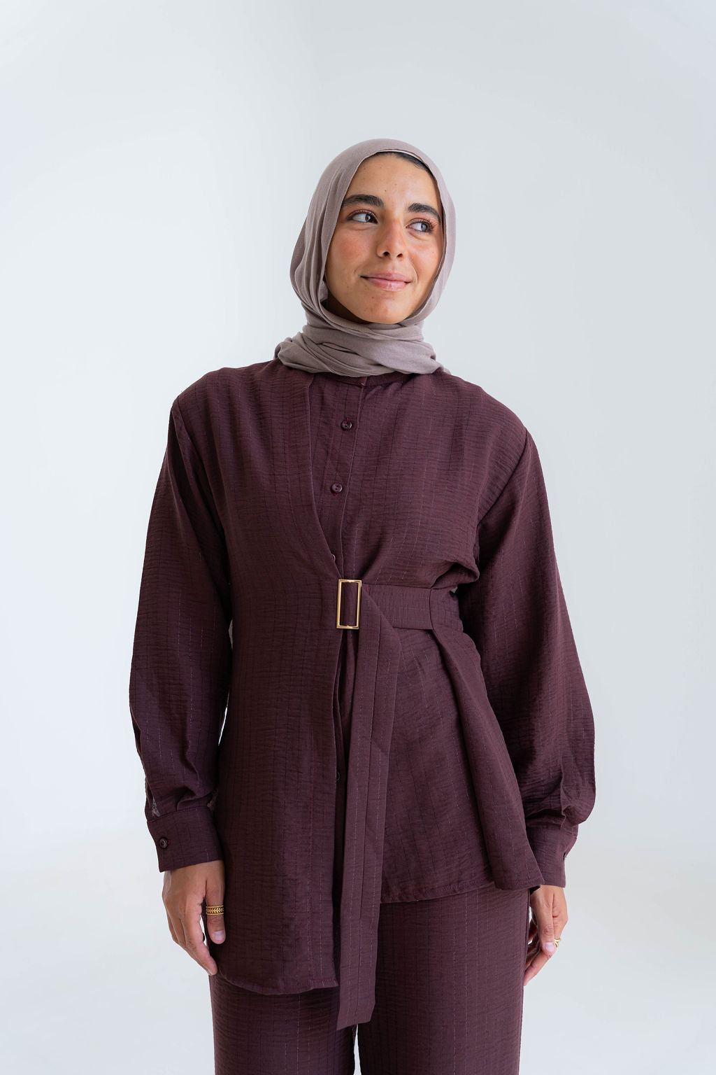 Striped Linen Set-Burghundy
