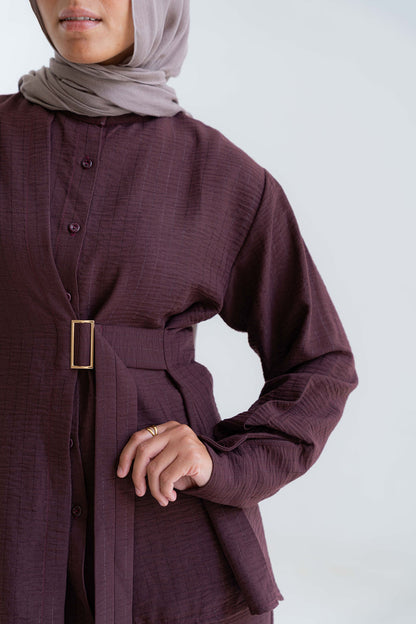 Striped Linen Set-Burghundy