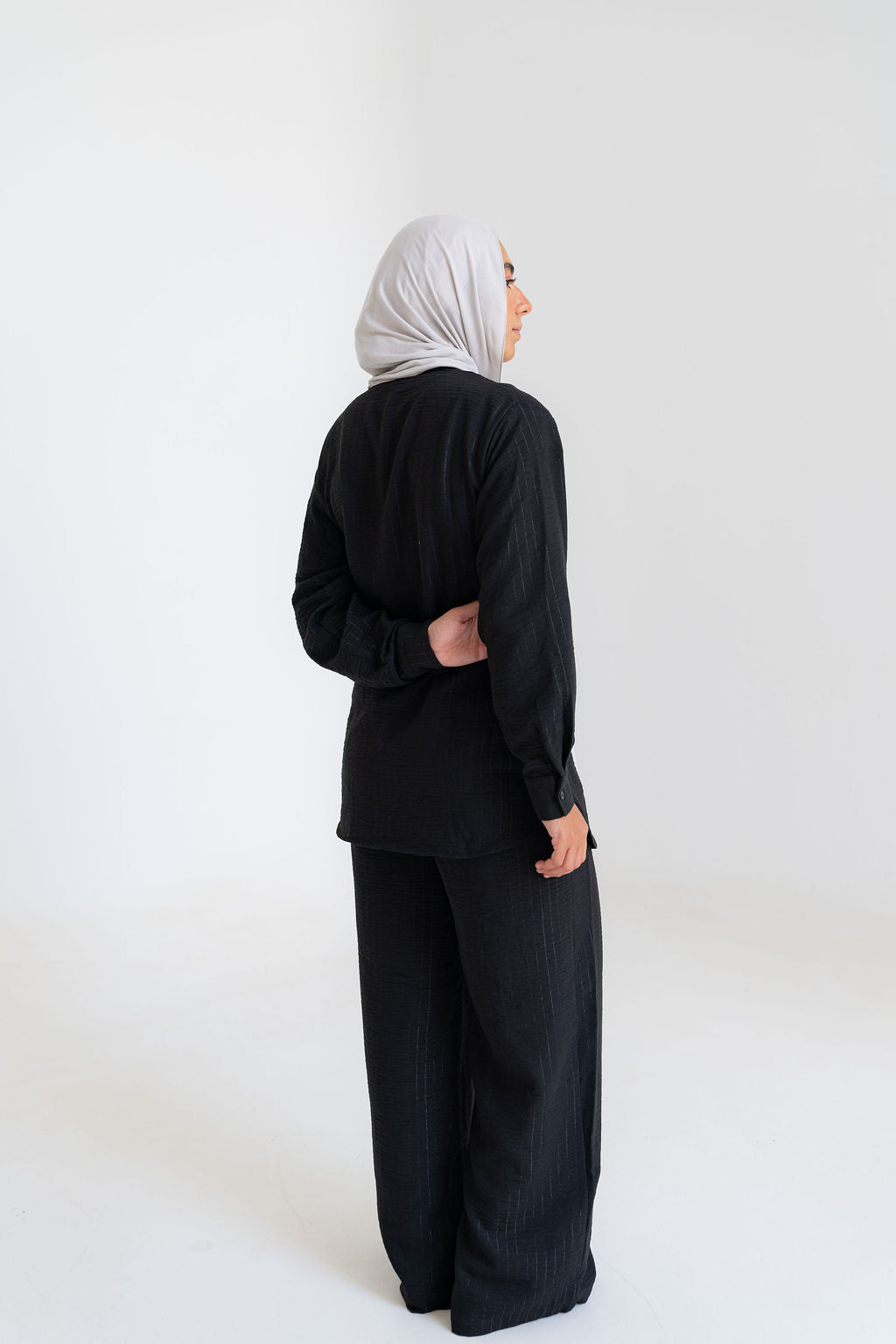 Striped Linen Set-Black