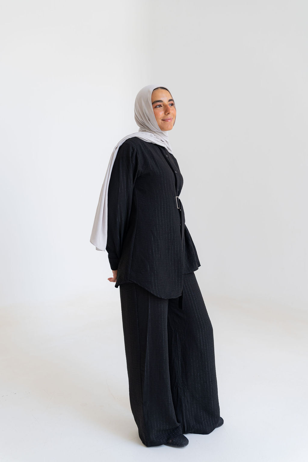 Striped Linen Set-Black