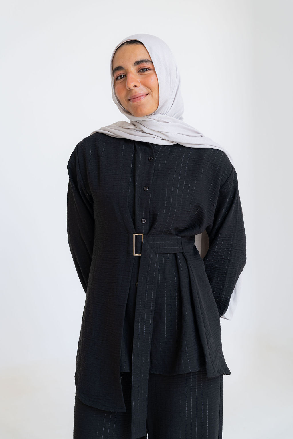 Striped Linen Set-Black
