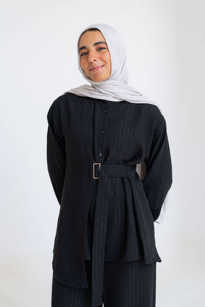 Striped Linen Set-Black