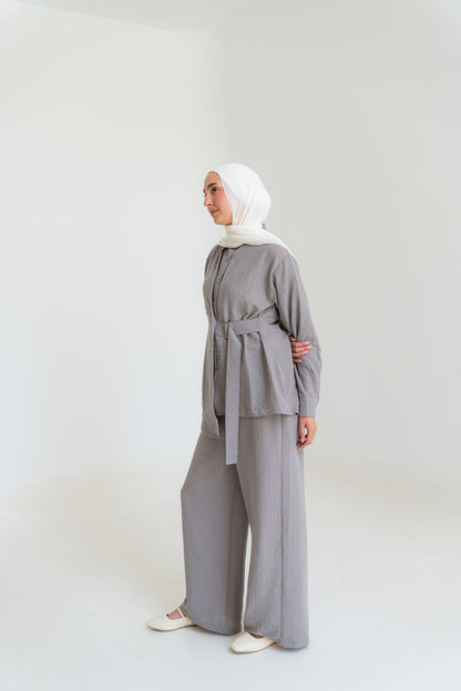 Striped Linen Set-Gray