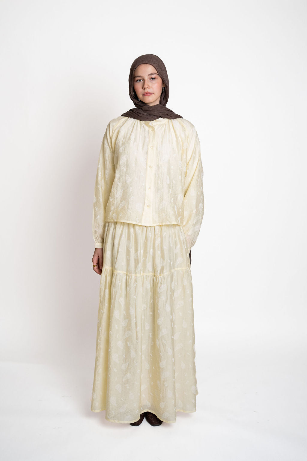 Buttoned Flowy Set-Yellow