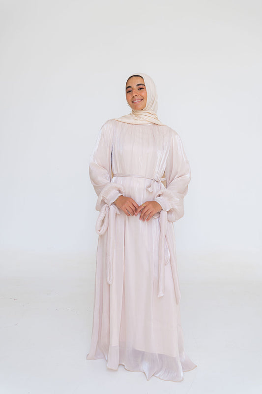 Shimmer Crinkled Satin Dress-Beige