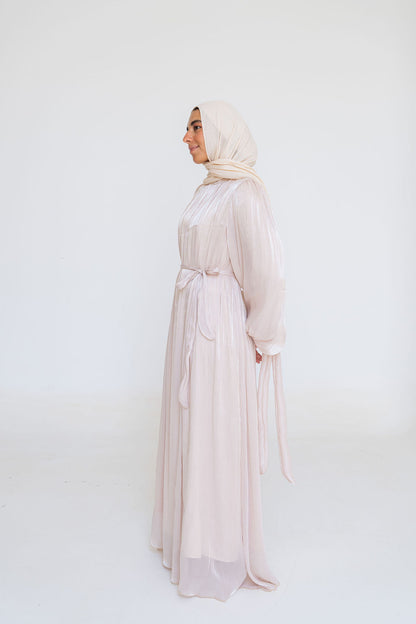 Shimmer Crinkled Satin Dress-Beige