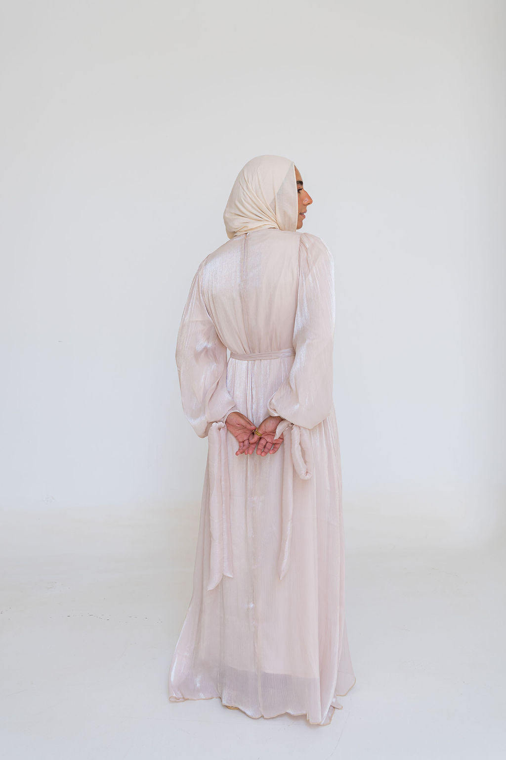 Shimmer Crinkled Satin Dress-Beige