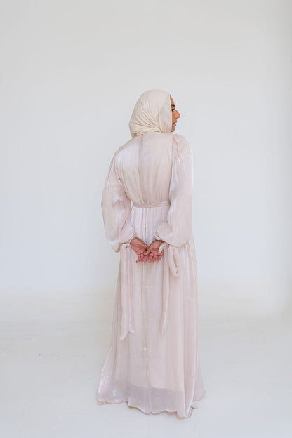 Shimmer Crinkled Satin Dress-Beige