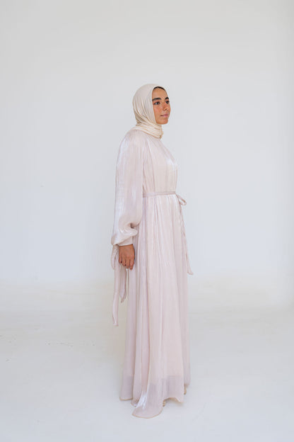 Shimmer Crinkled Satin Dress-Beige