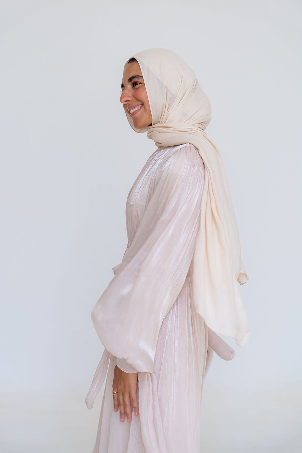 Shimmer Crinkled Satin Dress-Beige