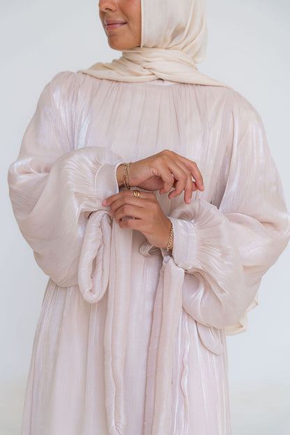 Shimmer Crinkled Satin Dress-Beige