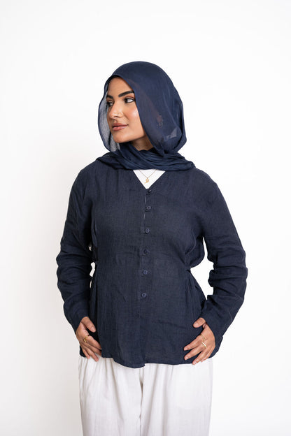 Linen Blouse - Navy