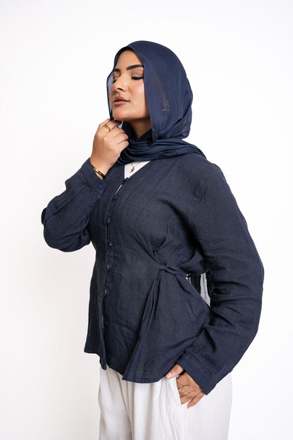 Linen Blouse - Navy