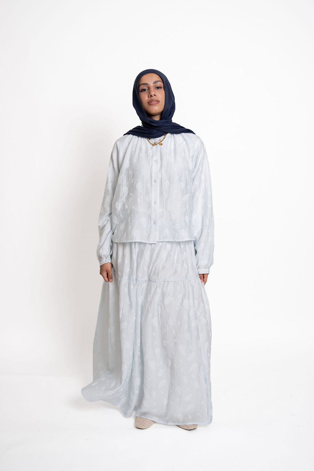 Buttoned Flowy Set-Baby Blue