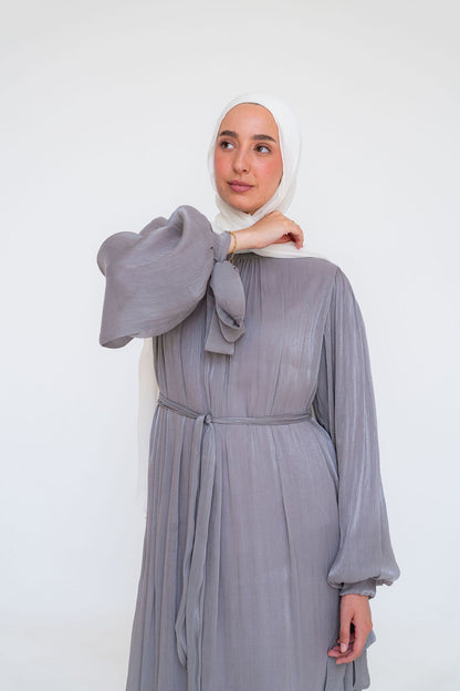 Shimmer Crinkled Satin Dress-Gray