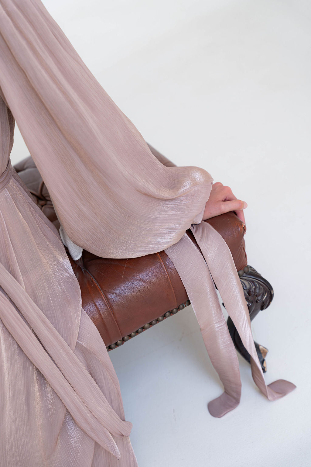 Shimmer Crinkled Satin Dress-Coffe