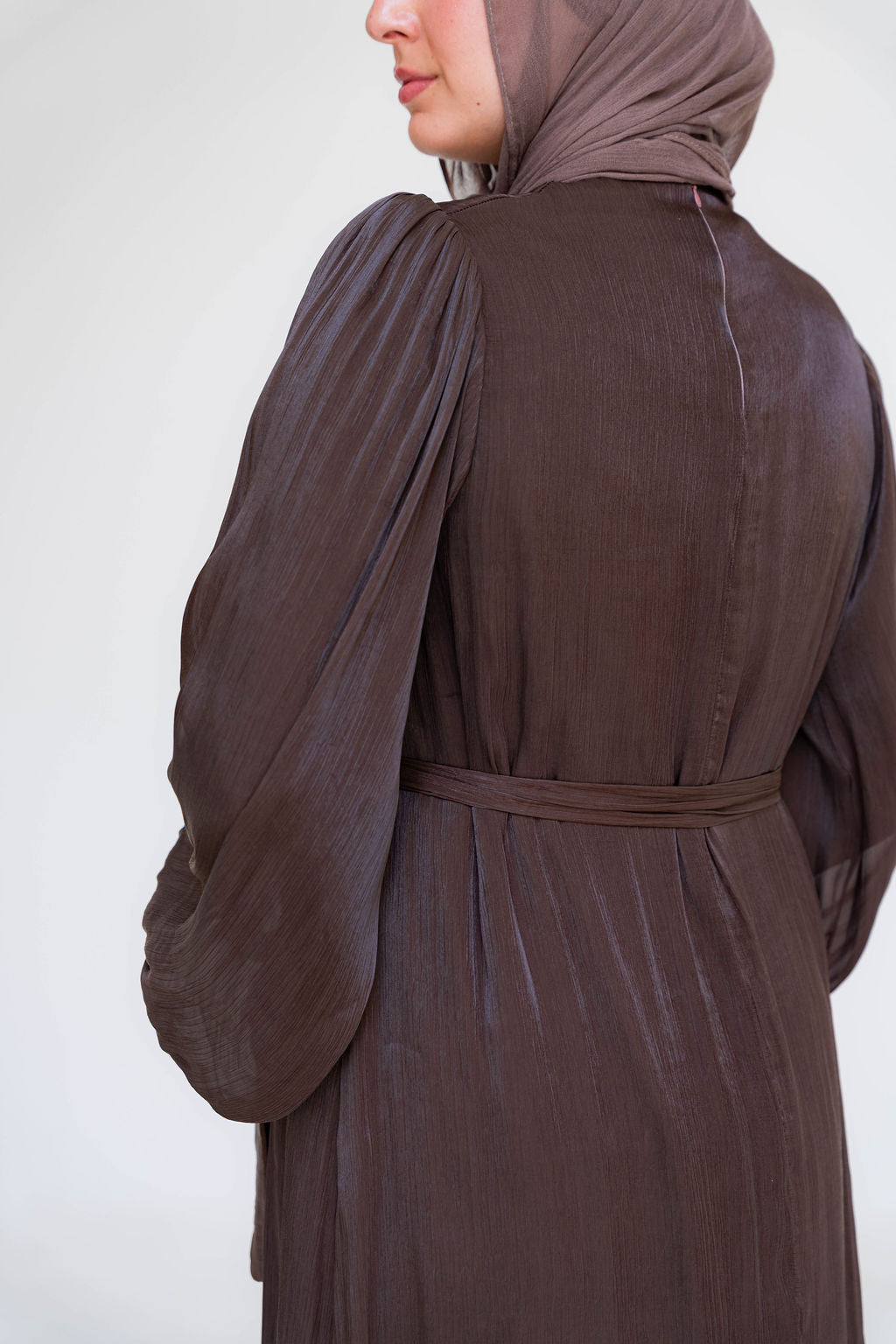 Shimmer Crinkled Satin Dress-Brown