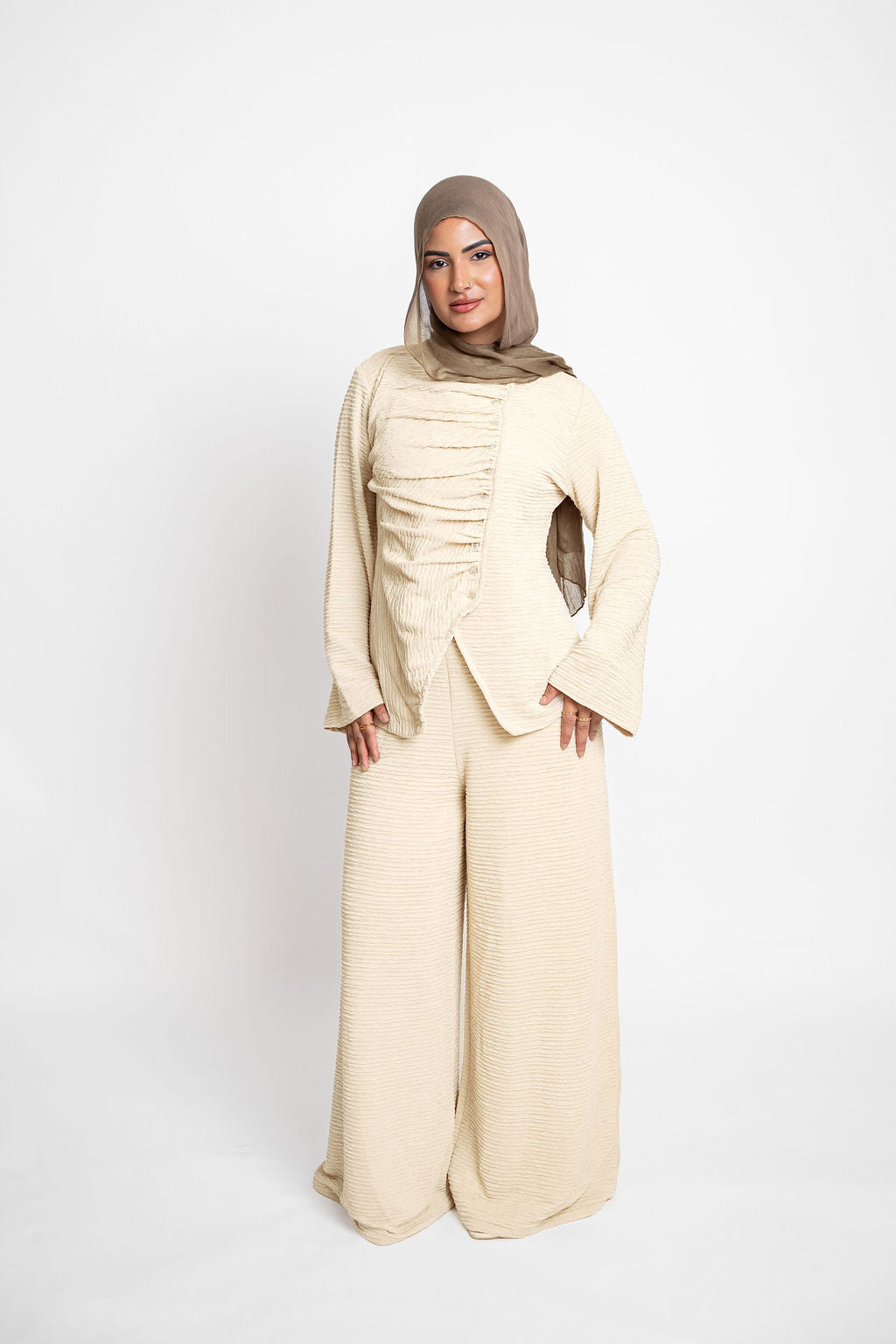 Asymmetric Draped set-Beige