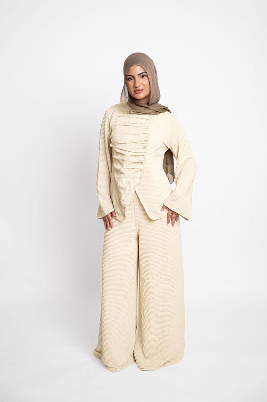 Asymmetric Draped set-Beige