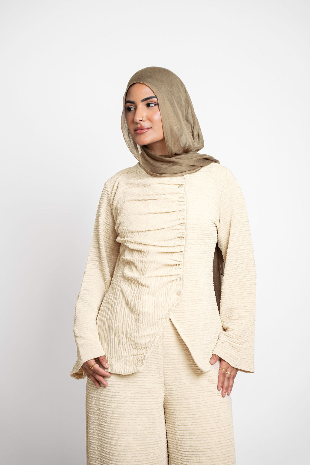 Asymmetric Draped set-Beige