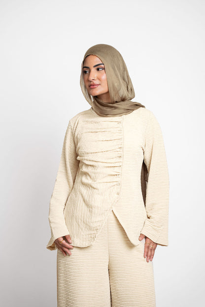 Asymmetric Draped set-Beige