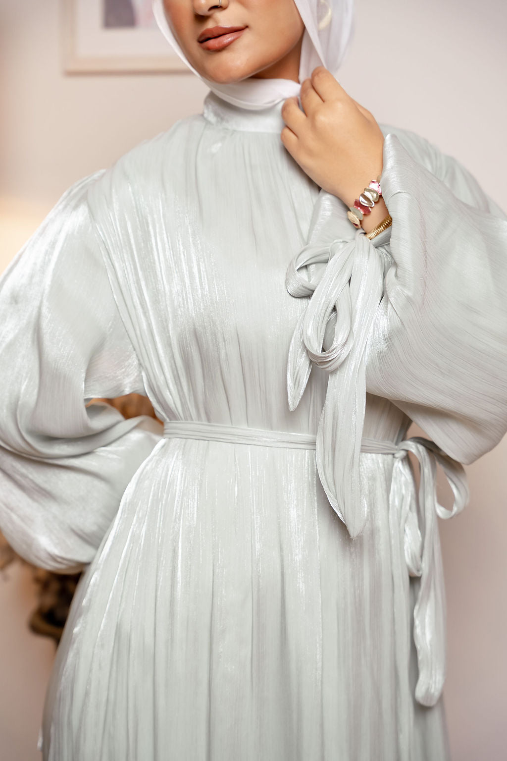 Shimmer Crinkled Satin Dress- Mint