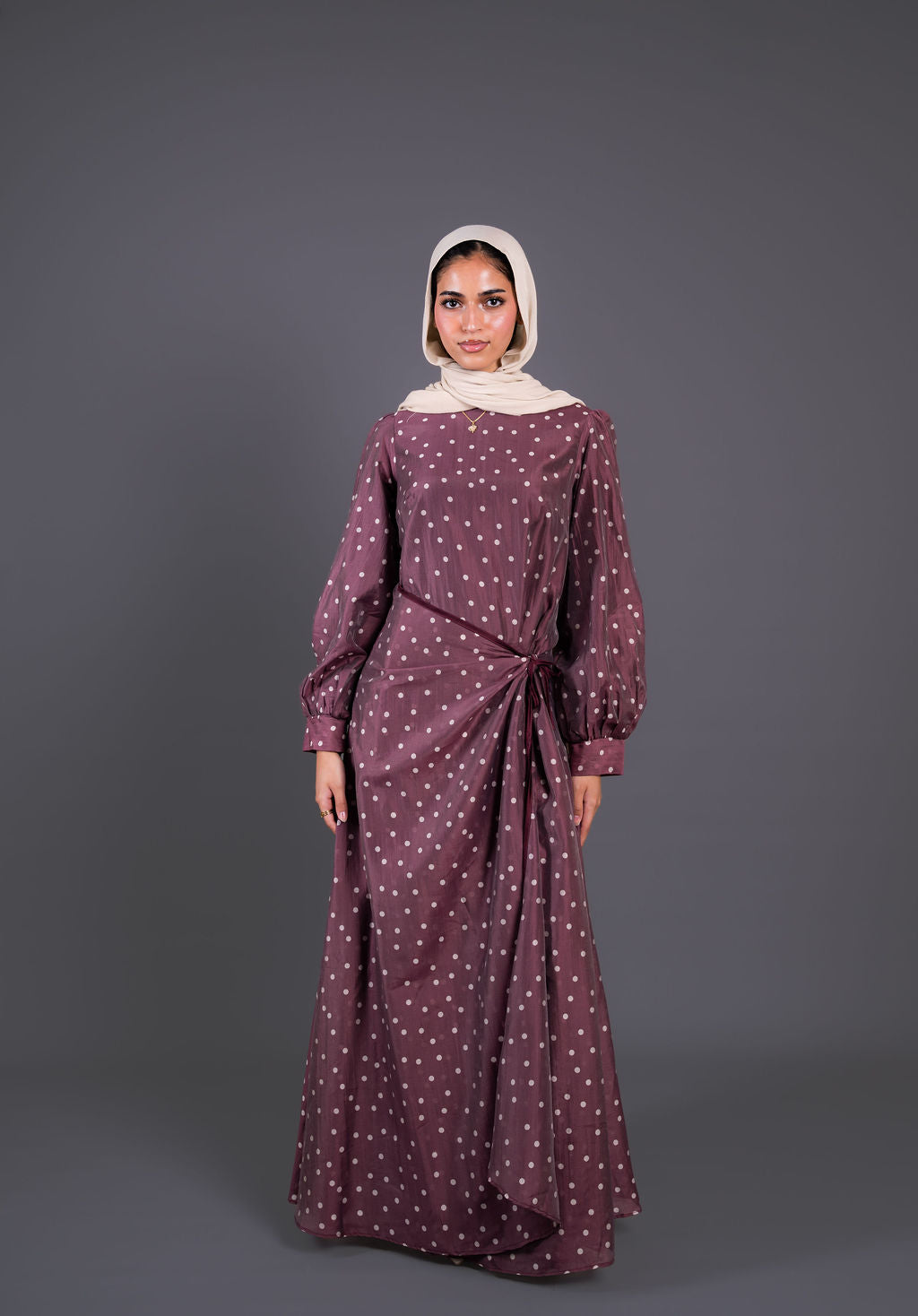 Polka Dots Wrap Dress -Burghundy