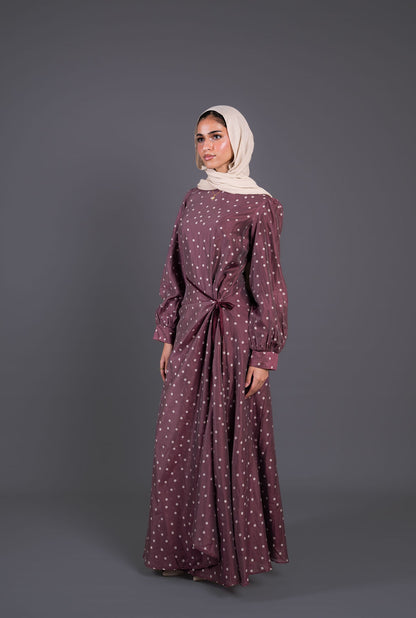 Polka Dots Wrap Dress -Burghundy