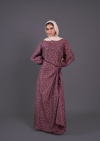 Polka Dots Wrap Dress -Burghundy