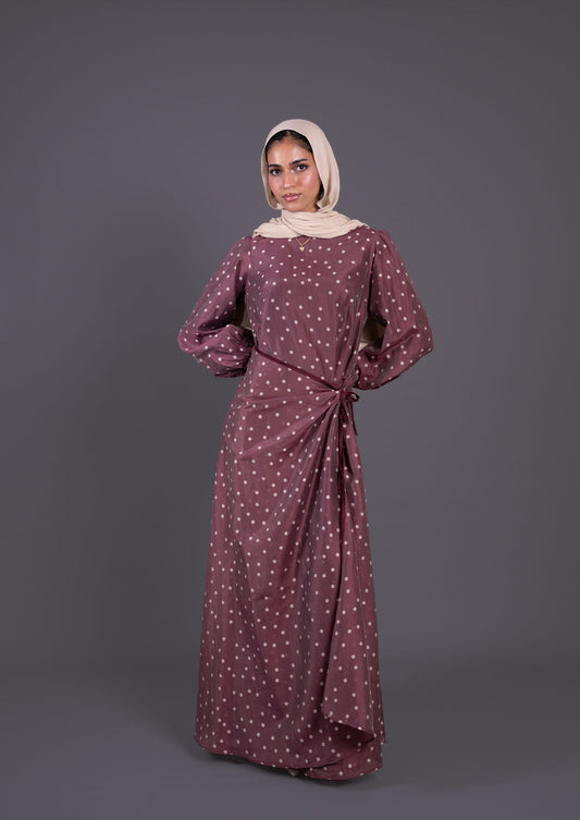 Polka Dots Wrap Dress -Burghundy
