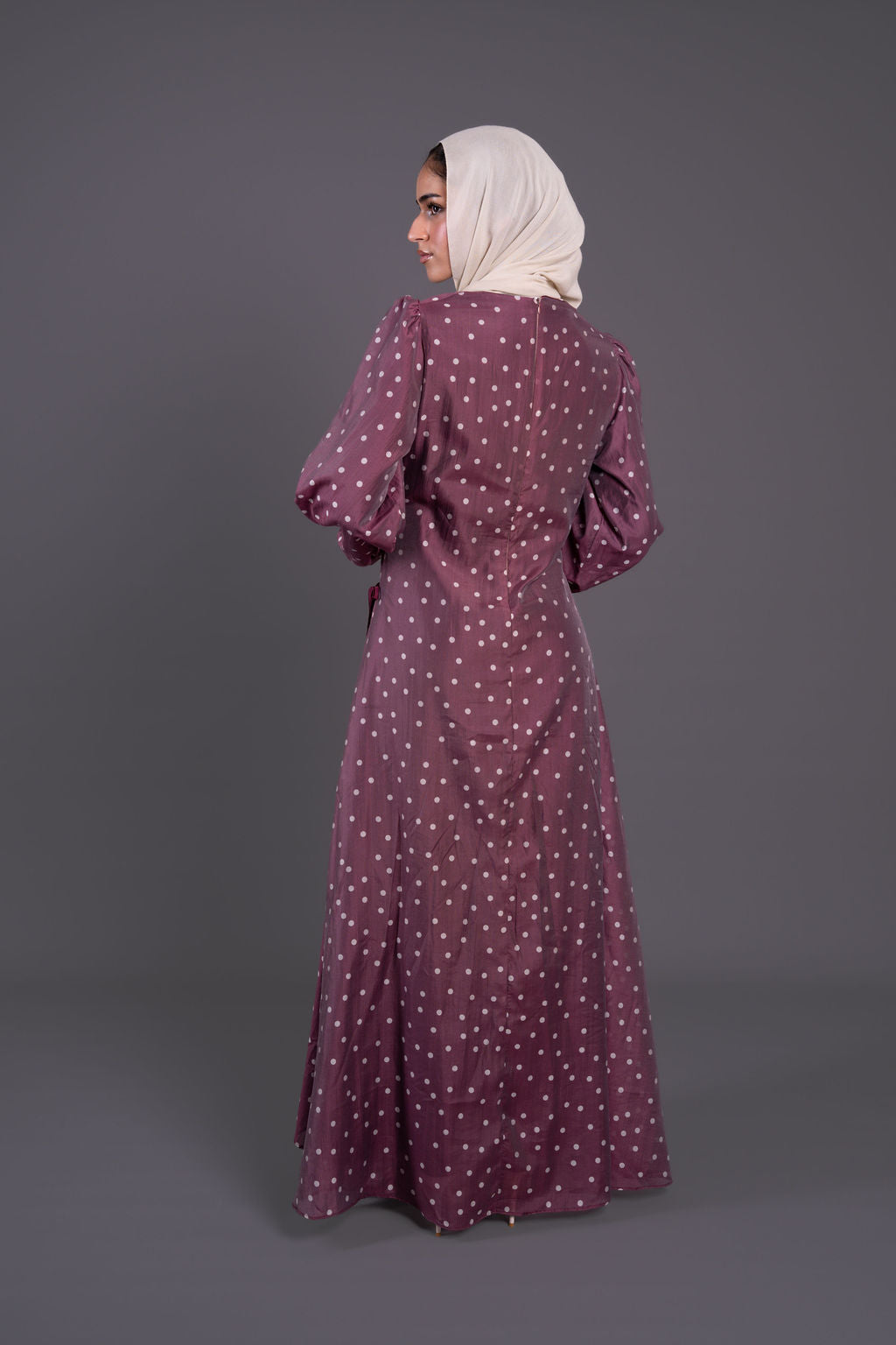 Polka Dots Wrap Dress -Burghundy