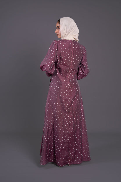 Polka Dots Wrap Dress -Burghundy