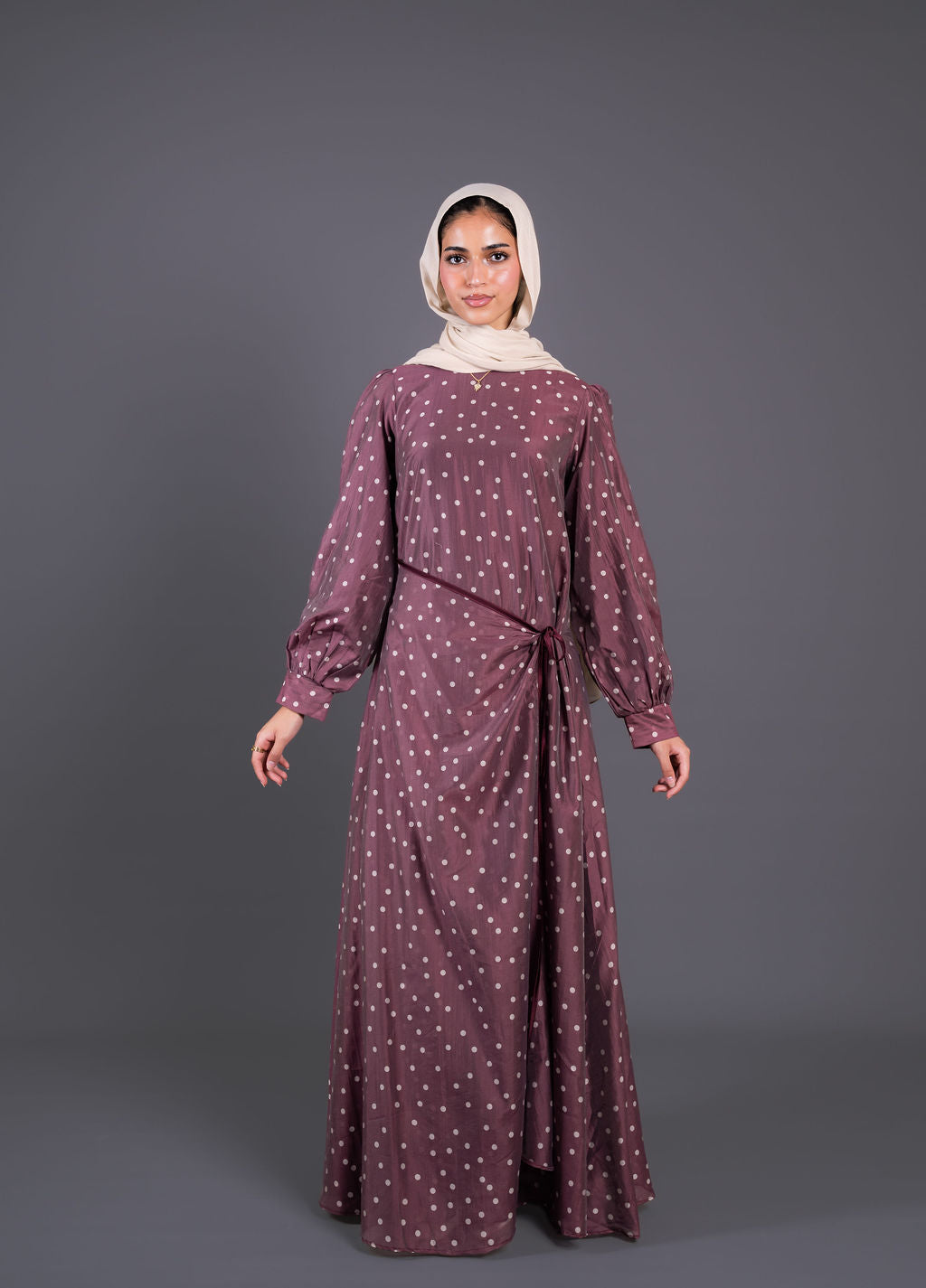 Polka Dots Wrap Dress -Burghundy