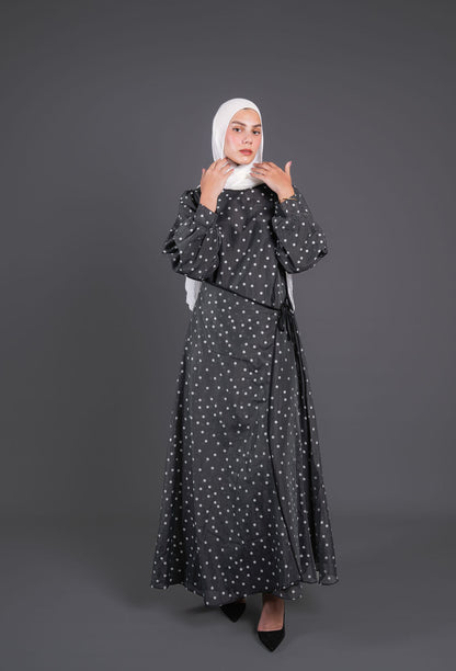 Polka Dots Wrap Dress -Black