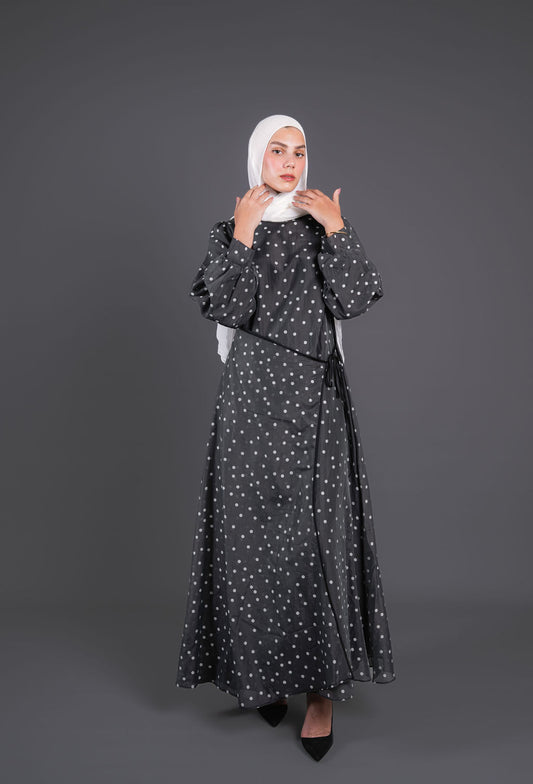 Polka Dots Wrap Dress -Black
