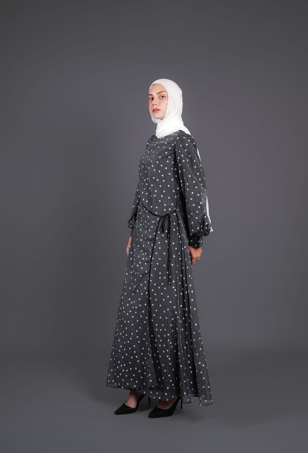 Polka Dots Wrap Dress -Black