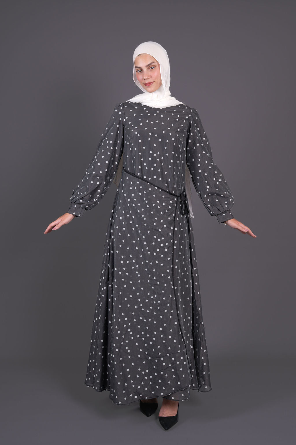 Polka Dots Wrap Dress -Black