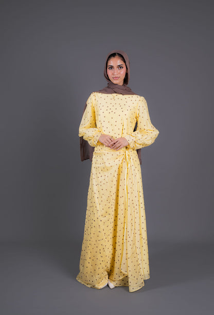 Polka Dots Wrap Dress -Yellow