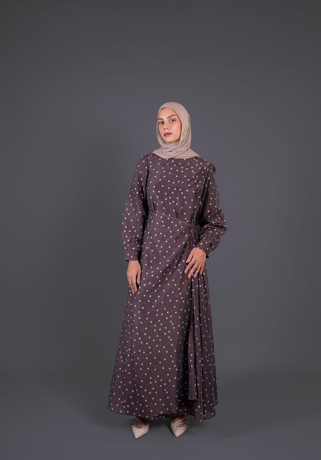 Polka Dots Wrap Dress -Brown