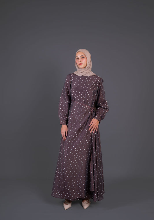 Polka Dots Wrap Dress -Brown
