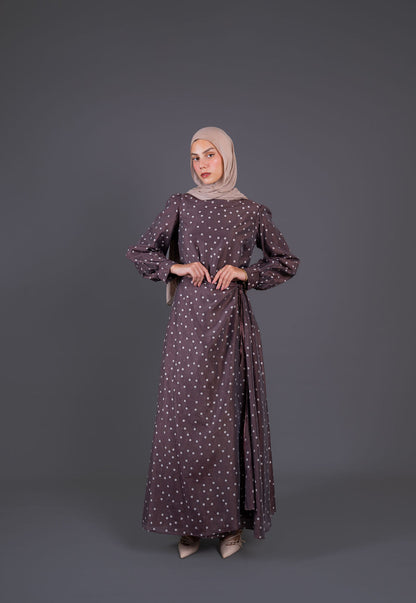 Polka Dots Wrap Dress -Brown
