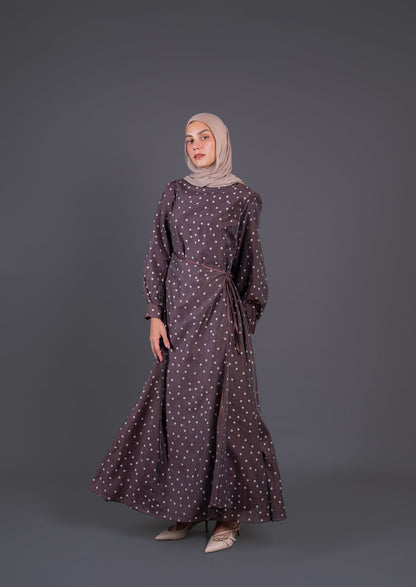Polka Dots Wrap Dress -Brown