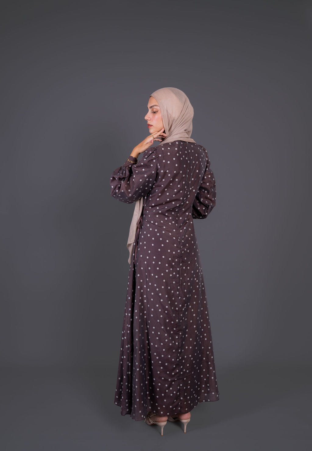 Polka Dots Wrap Dress -Brown